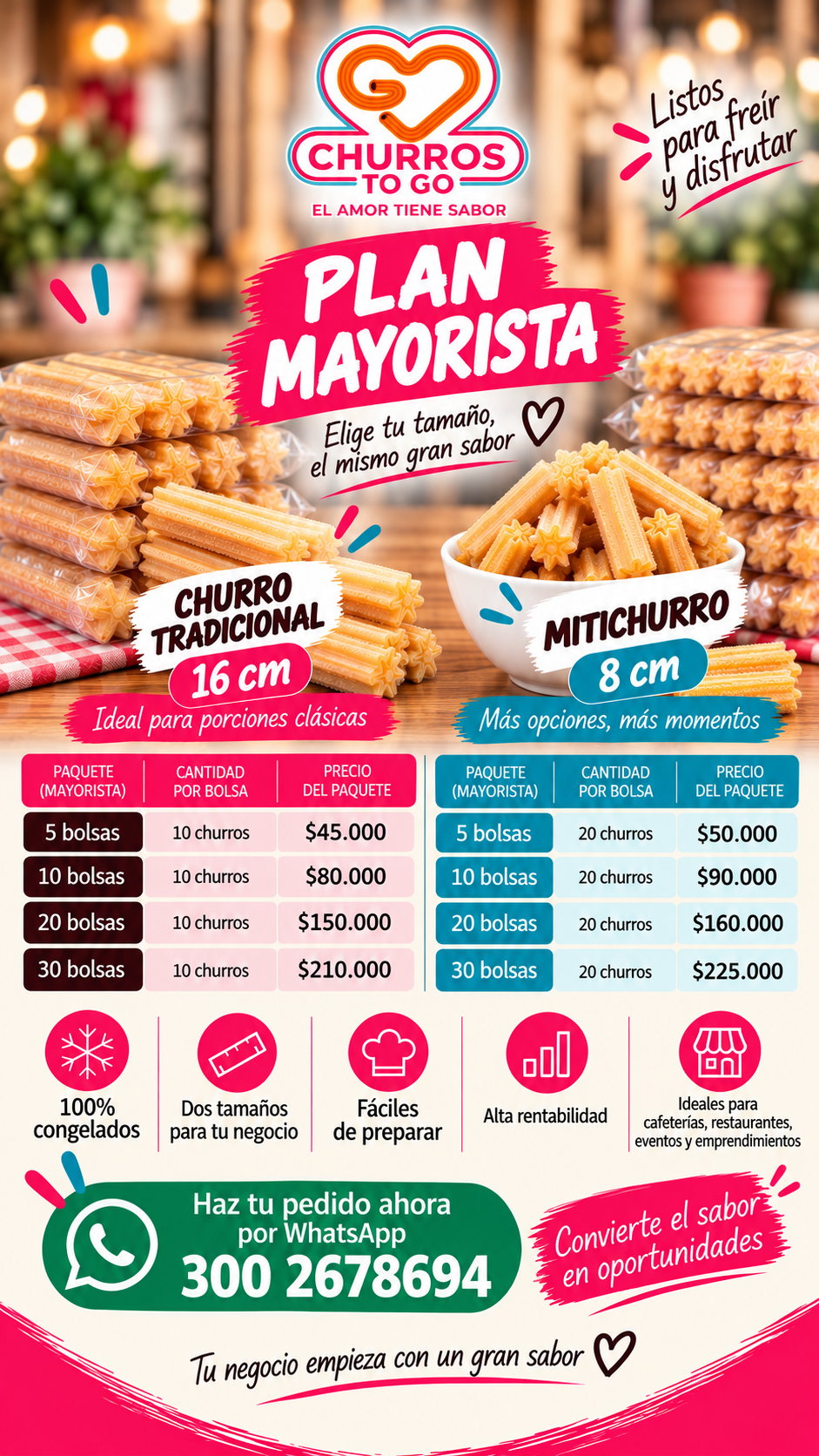 Plan mayorista de churros congelados Churros To Go